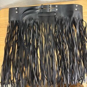 Black Fringe Faux Leather Belt